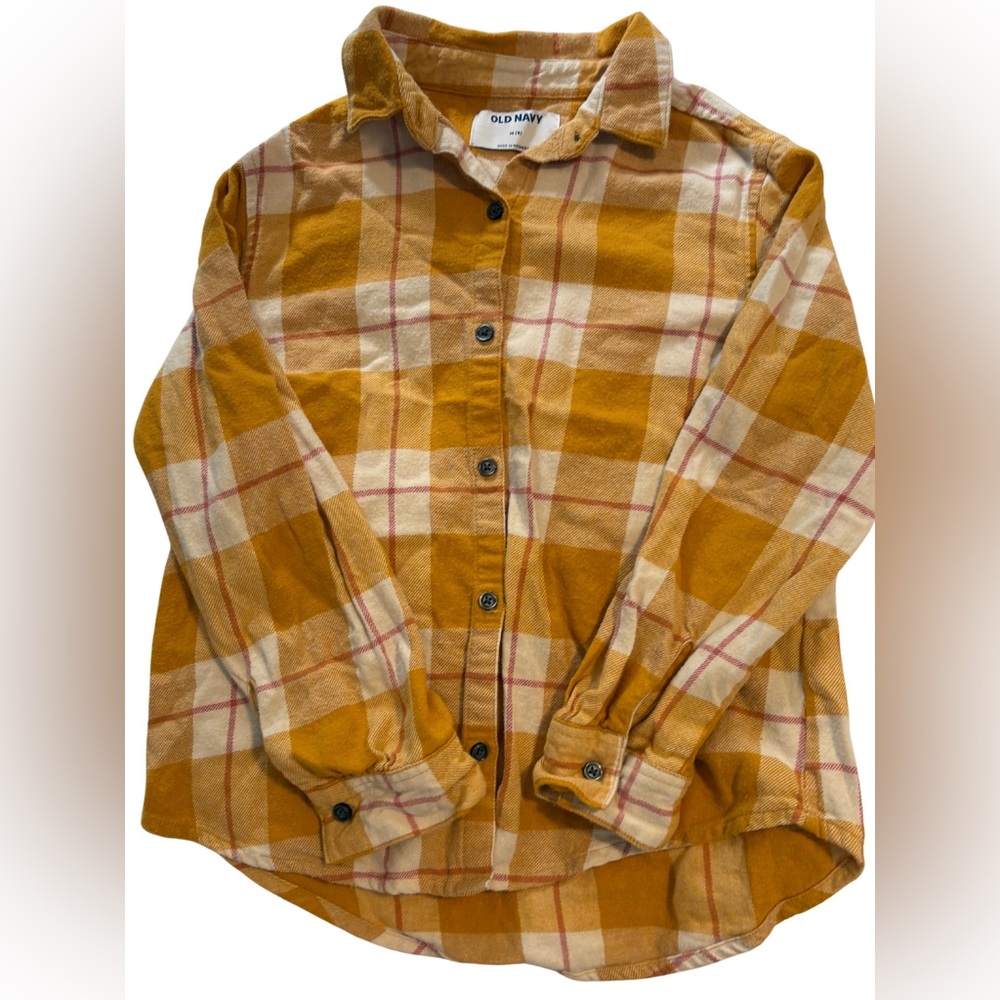 Old Navy Mustard Plaid Flannel Button-Up Shirt | Size M